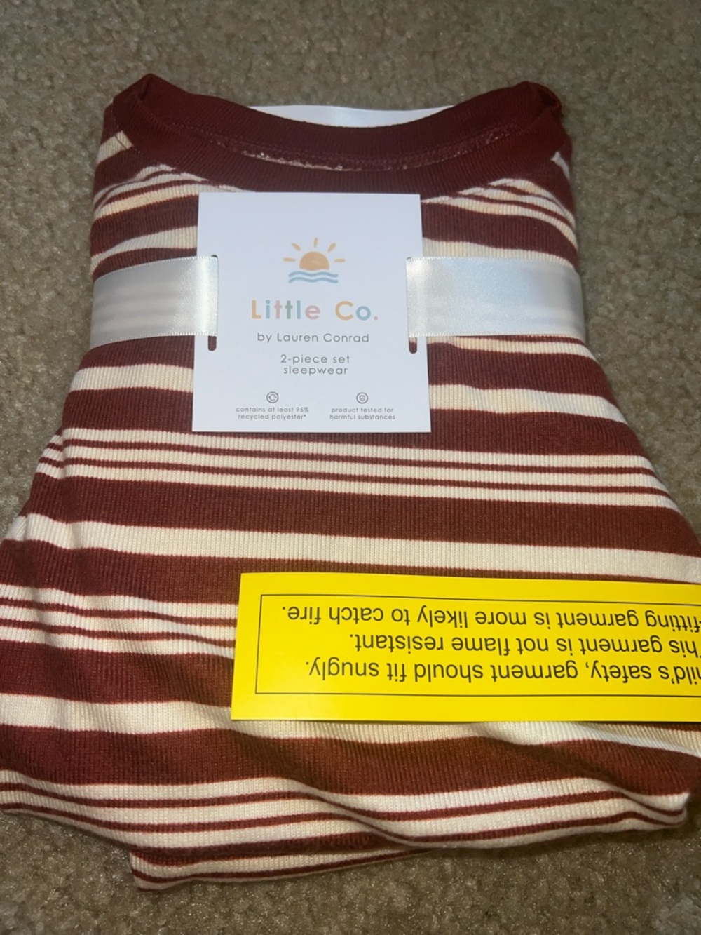 Little Co.' Cream and Rust Striped 2-Piece Pajama Set